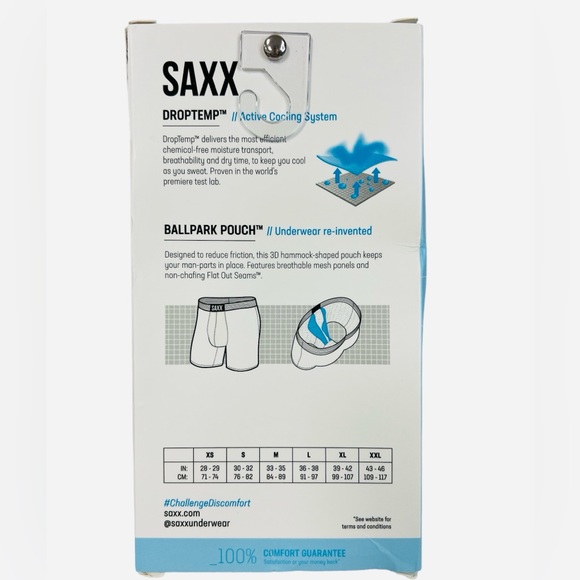 SAXX Droptemp Cooling Cotton Boxer Brief Fly w/Pouch Support Blue/Red Size XS - Picture 3 of 4